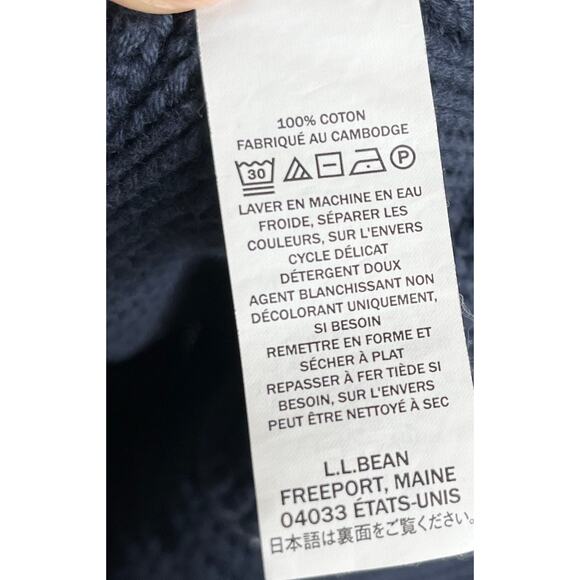 L.L. Bean Cable Knit Cardigan Sweater Womens SP Navy Full Zip Cotton Fisherman - Picture 9 of 9